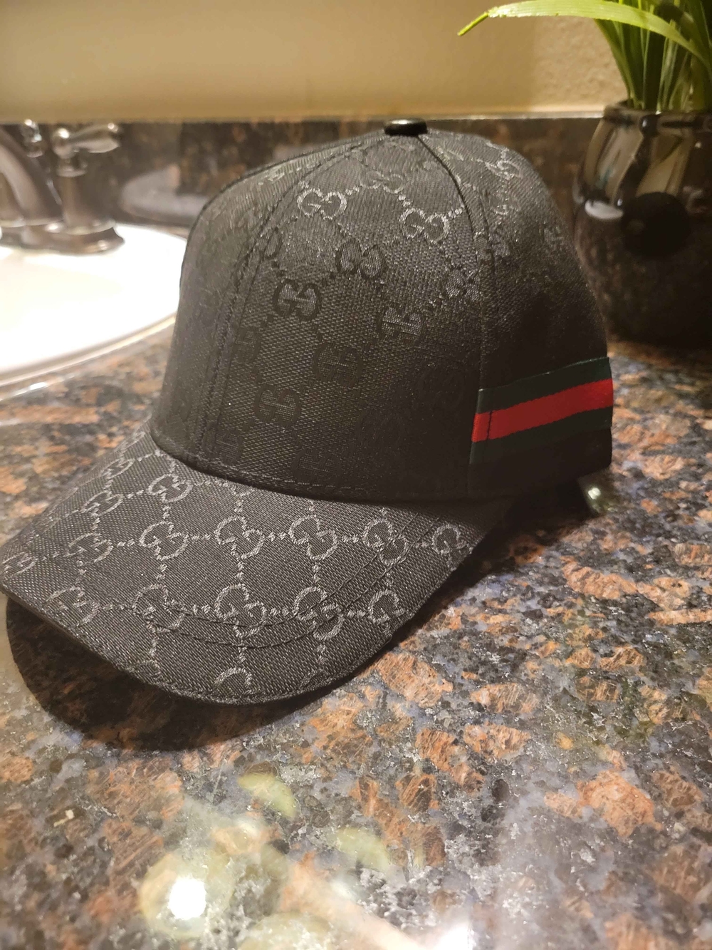 Gucci Monogram Black Baseball Cap with Signature Web Stripe - Black - Picture 3 of 9